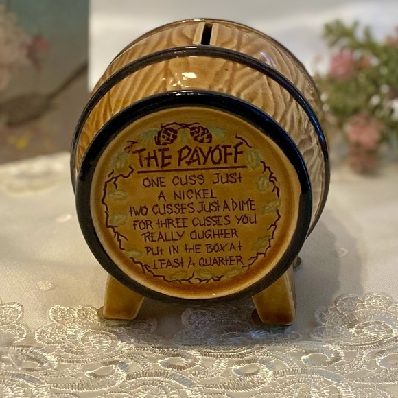 Vintage glazed ceramic Beer Barrel “Cuss Box” “swear jar” piggy bank (humour) - Picture 1 of 12